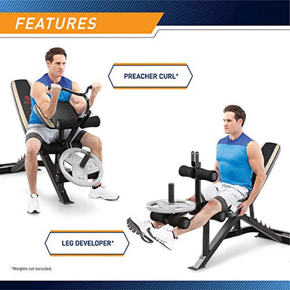 Marcy Olympic Workout Bench for Home Gym Strength Training Equipment with Preacher Curl Pad and Weight Rack Storage, White/Black - style: Two-piece