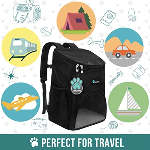 PetAmi Cat Backpack Carrier, Airline Approved Pet Carrier Backpack for Small Dogs and Large Cats, Soft Sided Collapsible Ventilated with Sherpa Bed for Hiking Travel, Max 18 lbs, Black - color: Black