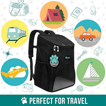 PetAmi Cat Backpack Carrier, Airline Approved Pet Carrier Backpack for Small Dogs and Large Cats, Soft Sided Collapsible Ventilated with Sherpa Bed for Hiking Travel, Max 18 lbs, Black - color: Black