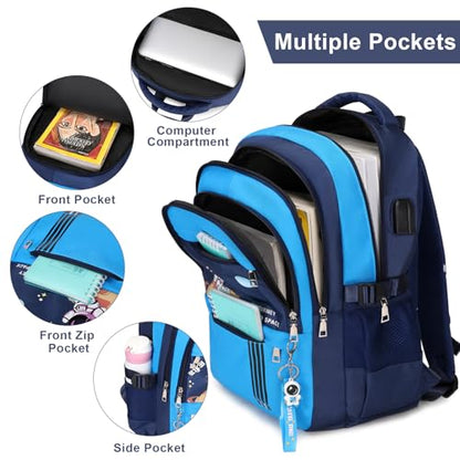 ACESAK Backpack for Boys - Boy Backpack Schoolbag for Boys Kids Teens Girls Elementary Middle School Bags, Waterproof Lightweight Kids Bookbag Backpacks Casual Daypack with Lunch Bag Set - color: Dark Blue