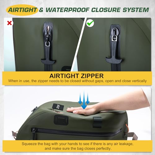 Goture Waterproof Fly Fishing Sling Pack,IPX8 840D TPU Fishing Sling Bag Gear Storage,13L Tackle Backpack with Rod Holder,Airtight Zipper,Exhaust Valve,Adjustable Strap,Wader Bag Included,Gift for Men - color: C1:13L Green Waterproof Bag & Wader Bag