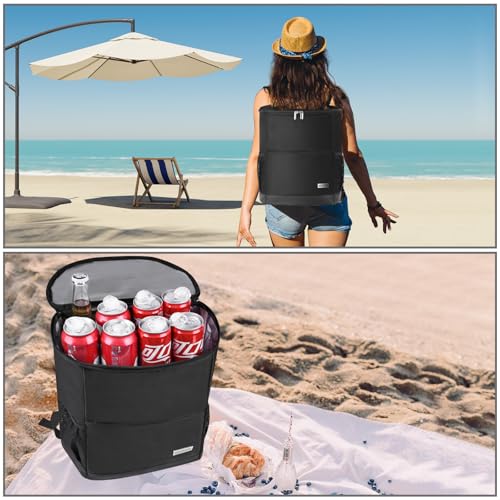 Insulated Cooler Backpack Outdoor - Leak Proof Backpack Cooler 30 Cans, Waterproof Lightweight Cooler Bag for 12h Hot/Cold Retention - Soft Cooler for Travel, Camping, Beach, Lunch - color: All-Black