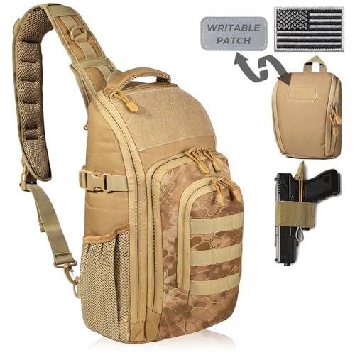 DBTAC Tactical Personal Defense EDC Bags & Packs | 10L Military Shoulder Backpack with Sling for Concealed Carry, Range, Travel, Hiking, Outdoor Sports (Brown Apatite) - color: Brown Apatite