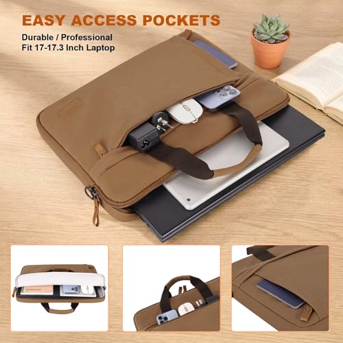 ESTARER Laptop Bag 17-17.3 Inch, Computer Bags for Men Water-resistant Canvas Laptop Case Slim Laptop Sleeve Fits Hp/Dell/Asus/Lenovo/Acer, Brown - color: Brown, size: 17-17.3 Inch