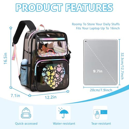 MOONBABY Clear Backpack for School Girls, Heavy Duty TPU Transparent Backpack Stadium Events Approved, Clear Bookbag - color: Semi Black