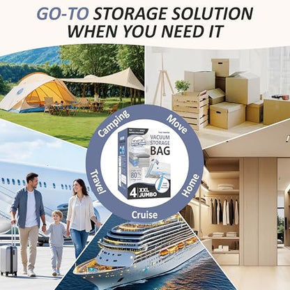 Cozy Essential Vacuum Storage Bags, 80% Compression Vacuum Seal Space Saver Plastic Packaging Bags for Clothes, Blankets, Pillow, Bedding, Comforters, Sealer Clothing Storage,4 XXL Jumbo - size: XXL Jumbo