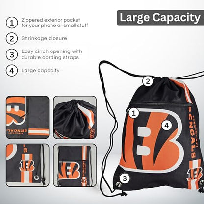 FOCO Cincinnati Bengals NFL Drawstring Backpack with Zippered Pocket — Officially Licensed, Cordura Nylon - color: Cincinnati Bengals