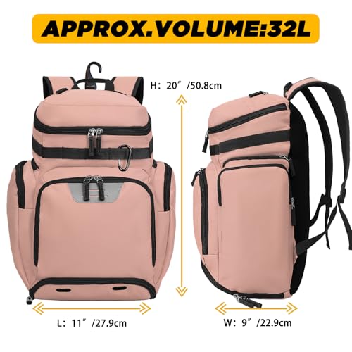 Goloni Basketball Backpack,Large Sports Bag with Ball Compartment & Shoe Compartment, Best for Basketball, Soccer - color: Meat pink