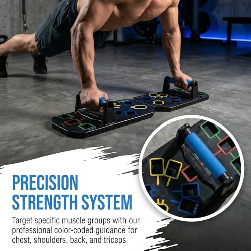 Push Up Board 20-In-1 Workout Equipment With Square Slots, Puzzle-Style Snap Design Pushup Board With Handles, Home Gym Fitness Equipment For Men And Women At Home Workout-Black