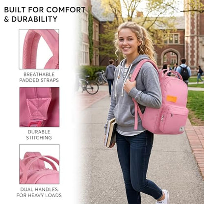 Xach Casual and Affordable Everyday Backpack for Women - Lightweight 20 liters capacity with 17” Laptop Sleeve, Unique Note Pad Design, Luggage Sleeve (Pink) - color: Pink