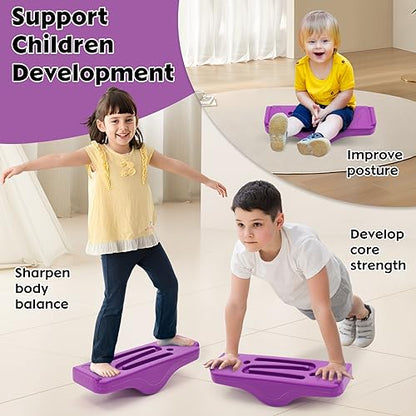 Kids Rocking Seesaw Balance Board with 5 Wooden Balls Sensory Training Rocking Board Balance Training Equipment Children Indoor Outdoor Activity Toy - color: Purple