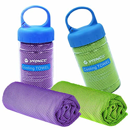 YQXCC 2 Pack Cooling Towels (47"x12"), Ice Cool Neck Towel, Soft Breathable Microfiber for Yoga, Golf, Gym, Running, Camping & Hot Weather - color: Purple/Green