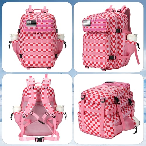 Lovelinks21 45L Tactical Assault Backpack 3 day assault pack with Molle Waterproof backpack Rucksack for Tactical Backpacks (Pink white check) - color: Pink White Check