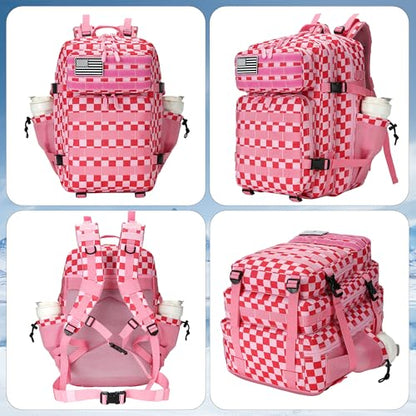 Lovelinks21 45L Tactical Assault Backpack 3 day assault pack with Molle Waterproof backpack Rucksack for Tactical Backpacks (Pink white check) - color: Pink White Check