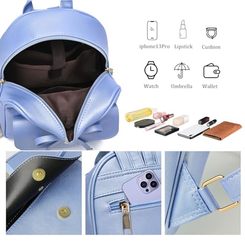 ZGWJ Mini Backpack Purse for Women - 3-Piece Set, Small PU Leather Bowknot Fashion Backpacks, Cute Casual Travel Daypacks - color: Blue-3pcs