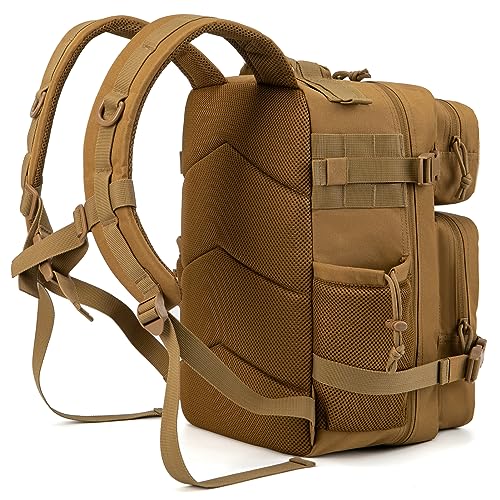 QT&QY 25L/45L Military Tactical Backpack For Men Molle Daypack 3 Day Bug Out Bag Hiking Rucksack With Bottle Holder - color: 25l Khaki