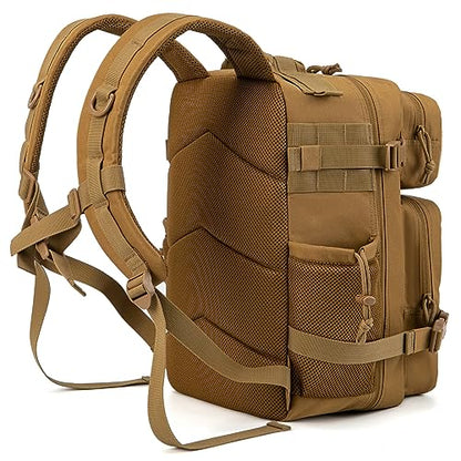 QT&QY 25L/45L Military Tactical Backpack For Men Molle Daypack 3 Day Bug Out Bag Hiking Rucksack With Bottle Holder - color: 25l Khaki
