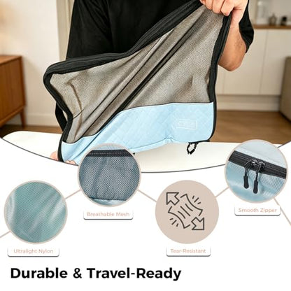 Compression Packing Cubes Set, Versatile 8pc Travel Essential Packing System- Lightweight Travel Organizers for Family & Business Travel, Space Save for Backpack, Duffel & Suitcase- Blue - color: Blue--8 Set