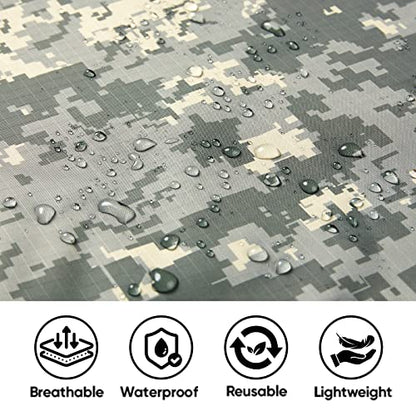 PTEROMY 3-in-1 Hooded Rain Poncho for Adult with Pocket, Waterproof Lightweight Unisex Raincoat for Hiking Camping Emergency - color: Green Digi Camo
