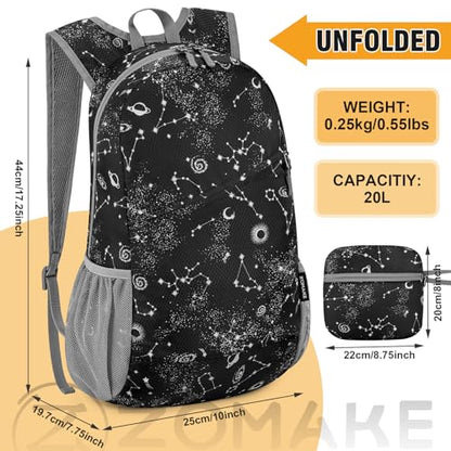 ZOMAKE Lightweight Packable Backpack 20L,Foldable Backpacks Small Daypack for Hiking Water Resistant Day Bag for Travel(Star Print) - color: Star Print