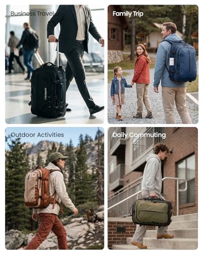 Fanwoli Rolling Vacuum Backpack Travel with One-Button Compression, 55L Expandable, Water Resistant Carry-On Suitcase Luggage, Ideal for Outdoor/Family/Trips - color: Green