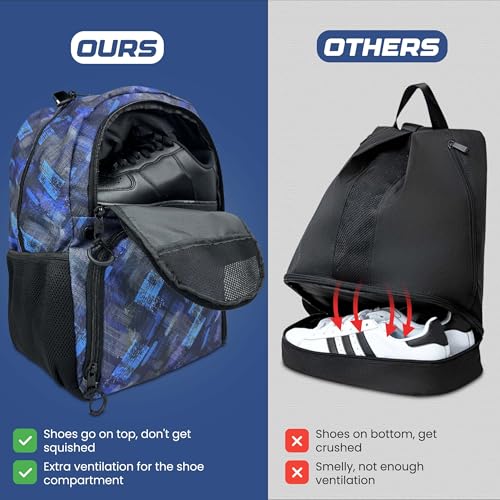 Soccer & Basketball Sports Bag with Ball Pump - Basketball Backpack with Separate Ball & Shoes Holder Compartment, Soccer Basketball Football & Volleyball Bag with Large Capacity - color: Blue