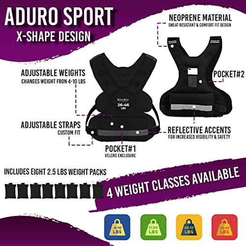 "Aduro Sport Adjustable Weighted Vest Workout Equipment, 4-10lbs/11-20lbs/20-32lbs/26-46lbs Body Weight Vest for Men, Women, Kids" - style: 26-46 Pounds (11.79KG-20.86KG)