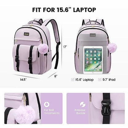 LOVEVOOK School Backpack for Teen Girls, Student Backpack Purse for 14-16 Teenage, Cute Kid Bookbag, Back to School Backpacks Fit 15.6 Inch Laptop, Large College Travel Bag, Light Purple - color: Light Purple