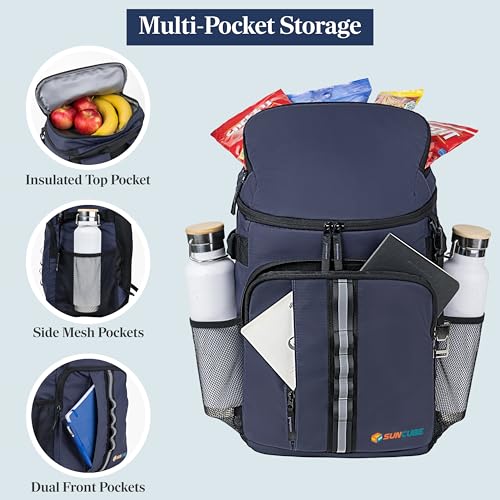 SUN CUBE Cooler Backpack 33 Can, Leakproof Insulated Backpack Cooler for Men Women, Camping Cooler Backpack for Beach Travel Hiking, Waterproof Lunch Backpack - color: Navy
