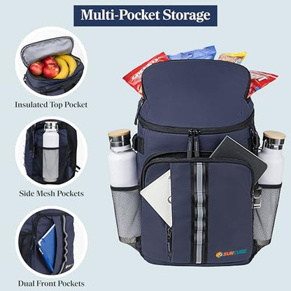 SUN CUBE Cooler Backpack 33 Can, Leakproof Insulated Backpack Cooler for Men Women, Camping Cooler Backpack for Beach Travel Hiking, Waterproof Lunch Backpack - color: Navy