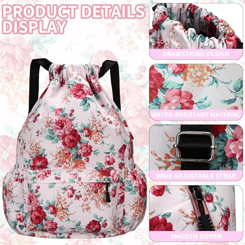 Drawstring Backpack for Women Drawstring Gym Bag Water Resistant Small Cinch Sack Pull String Backpack Bag (Flower-D) - color: Peony