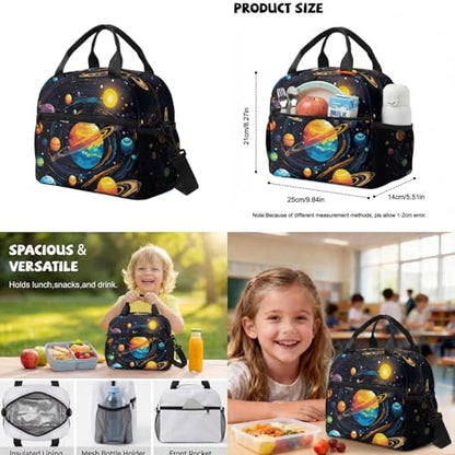 Galaxy Planet Backpack for Boys 8-12 Kids School Backpack with Lunch Box Pencil Case and Water Bottle Pouch 4 in 1 Boys Bookbag for Primary Elementary School Bags with Front Pocket - color: Galaxy Planet