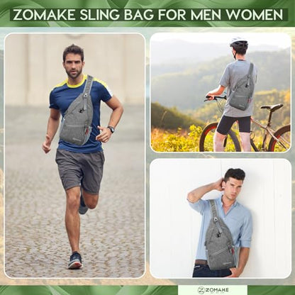 ZOMAKE Sling Bag,Small Crossbody Sling Backpack,Water Resistant Shoulder Daypack for Travel,Anti Thief Chest Bag for Hiking(Gray-Black) - color: Gray-black