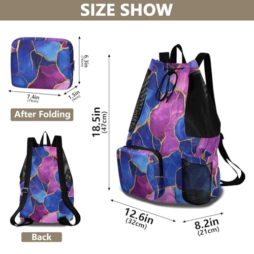 Mens Drawstring Bags Climbing Gym Bag With Water Bottle Pocket String Bookbag Waterproof Marble Royal Blue Hot Pink - color: Color 15