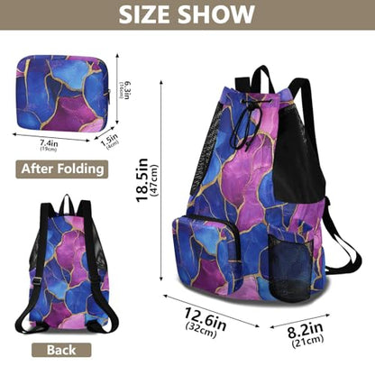 Mens Drawstring Bags Climbing Gym Bag With Water Bottle Pocket String Bookbag Waterproof Marble Royal Blue Hot Pink - color: Color 15