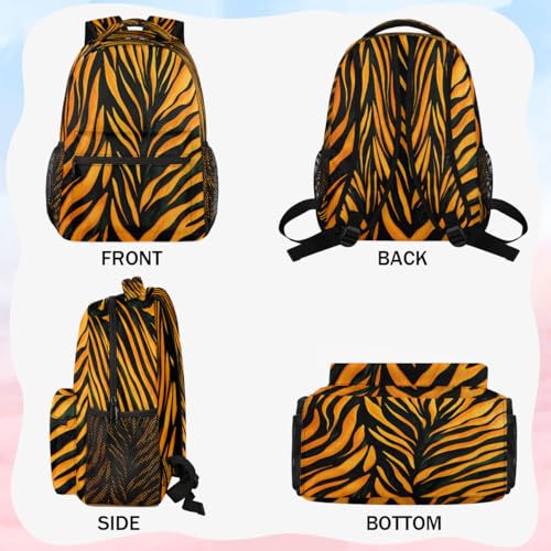 Tiger Print Backpack with Chest Strap, Casual Backpack for Women Men, 16 Inch Daypack for Travel Work, Animal - color: Purple