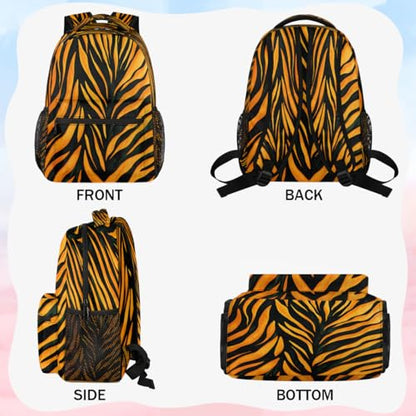 Tiger Print Backpack with Chest Strap, Casual Backpack for Women Men, 16 Inch Daypack for Travel Work, Animal - color: Purple