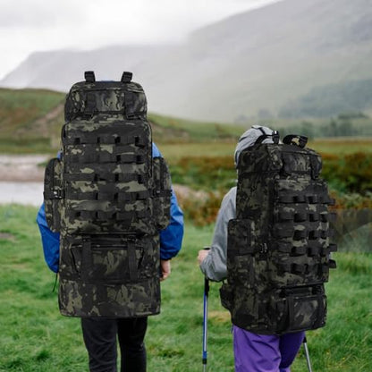 70L/100L Camping Hiking Backpack with Rain Cover, Expandable Large Military Tactical Backpack, Waterproof Molle Racksack Travel Backpacking Daypack for Climbing Trekking (Black CP) - color: Black Cp