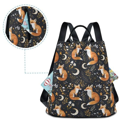 MNSRUU Women Backpack Purse Fox Plants Stars Moons Backpack for Women Anti-theft Shoulder Bag Carry On Backpack Lightweight Rucksack Fashion Travel Ladies Bags - color: Fox I9003
