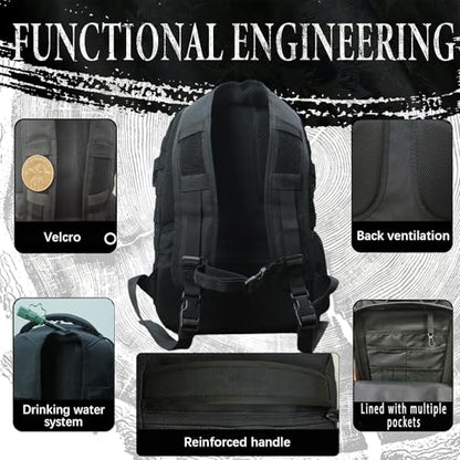 Military Tactical Backpack for Men Army 1 Day Assault Pack Molle Bag Bug Out Bag 25L Black - color: Black, size: 25L