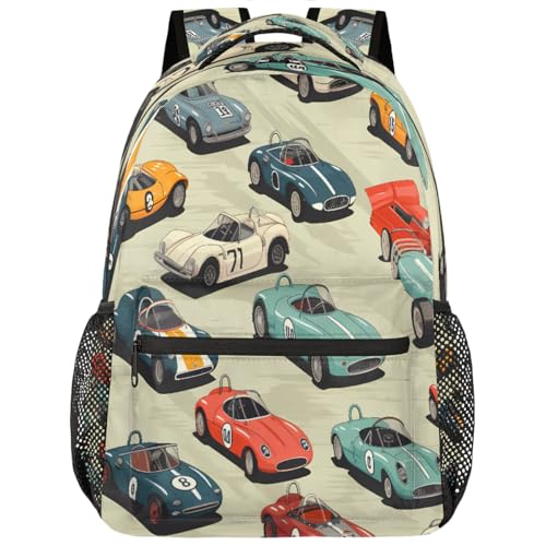 Kids School Backpack Cool Race Cars Pattern Large Bookbag for Elementary Students Boys Girls Lightweight Travel Casual Daypack Water Resistant Outdoor Hiking Sport Rucksack - color: Cool Race Cars Pattern