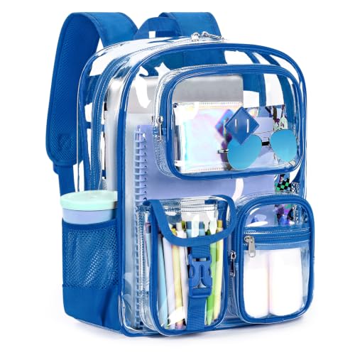 ZORFIN 17 Inch Clear Backpack, Large Transparent Bookbag with Reinforced Straps for School College Work - color: Blue, size: Large