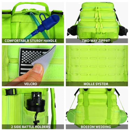 Military Tactical Backpack 45L/25L 3 Day Assault Pack Molle Daypack Hiking Backpack for Men and Women - color: Neon Green, size: 45L