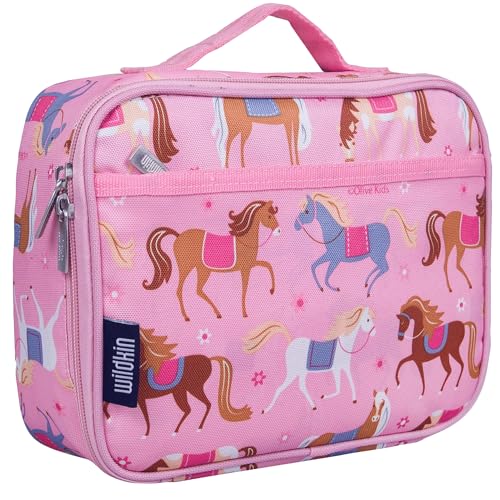 Wildkin Kids Insulated Lunch Box, Keeps Food Hot or Cold, BPA-Free with Mesh Pockets & Easy-Clean Lining – Ideal for School, Travel & Daycare – Horses - color: Horses, size: 9.75 x 7 x 3.25 inches