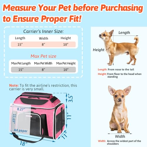 Petskd Top-Expandable Pet Carrier 18x11x11 Inches Delta American United Airline Approved, Soft-Sided Carrier for Small Cats and Dogs with Locking Safety Zippers and Anti-Scratch Mesh(Pink) - color: Pink, size: 18.0"L x 11.0"W x 11.0"H
