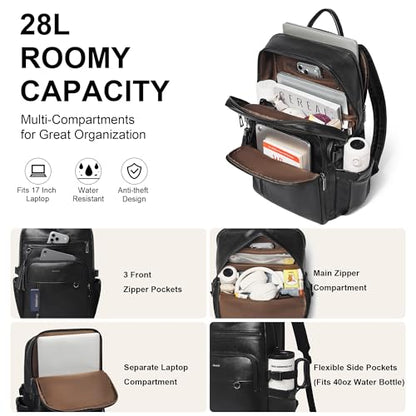 Shrrie Vegan Leather Laptop Backpack for Women,17 Inch Computer Backpack Purse for Work Business College Travel Teacher Nurse with Anti-theft Pocket & Giant Tumbler Holder Pocket,Black - color: Black