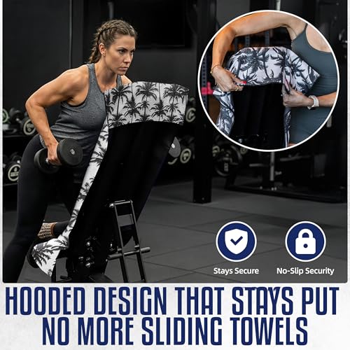 CHEEKY WINX Hooded Microfiber Gym Towel – Highly Absorbent Car Seat Towel with Carry Bag – Double-Sided Sweat Towel, Reversible, Quick Dry & Sand-Resistant Fabric, Palm Trees, 130 x 60cm - color: Palm Trees