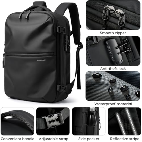 BANGE Travel Backpack with TSA lock version can hold 15.6 inch Laptop suitable Daily Commute and Overnight Flight Approved Anti-theft Bag - color: Black