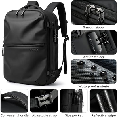 BANGE Travel Backpack with TSA lock version can hold 15.6 inch Laptop suitable Daily Commute and Overnight Flight Approved Anti-theft Bag - color: Black