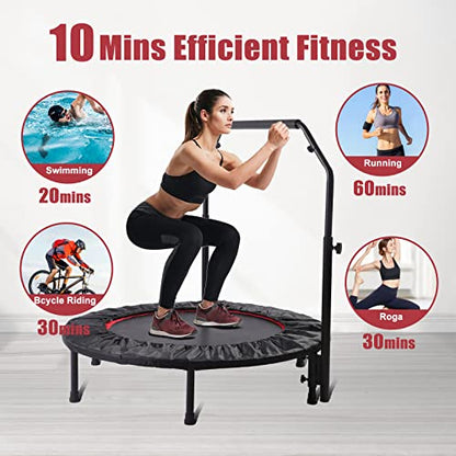 Rebounder Trampoline for Adults, 40"/50" Foldable Spring Fitness Trampoline - 450 lbs Capacity, Quiet & Stable Indoor/Outdoor Exercise Equipment for Cardio Workout - style: 40" WITH BAR